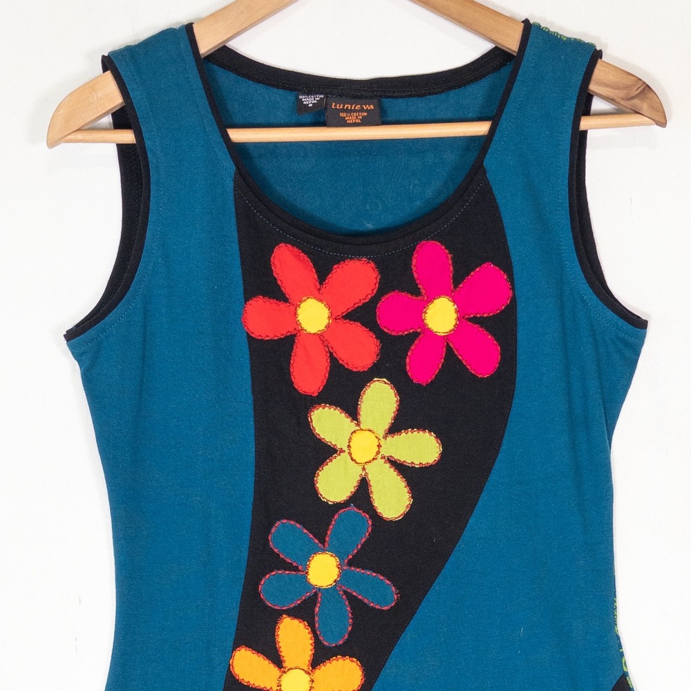 Lunieva Floral Retro Dress Womens S Boho Daisy Hippie Made in Nepal